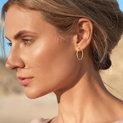 Image of Gacimy Gold Hoop Earrings for Women, 14K Gold Plated Thin Hoops