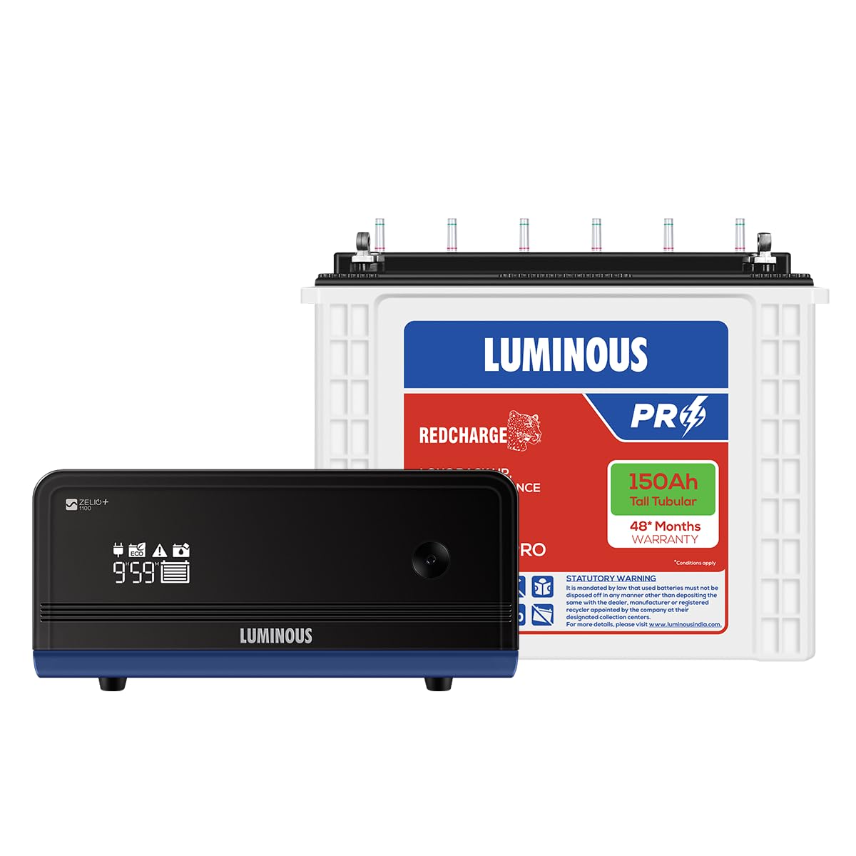 Luminous Inverter & Battery Combo (Zelio1100 Pure Sine Wave 900VA/12V Inverter with Red Charge RC18000 PRO 150Ah Battery) for Home, Office & Shops-image-4