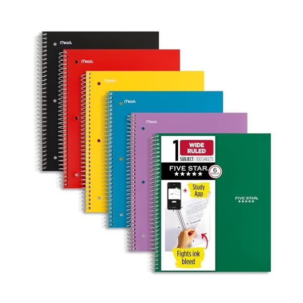 Five Star Spiral Notebook + Study App, 6 Pack, 1 S...