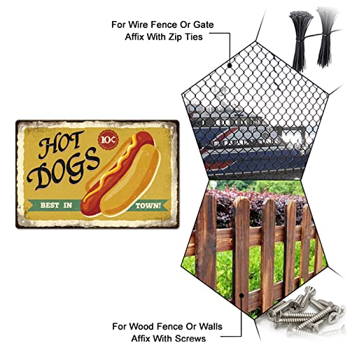 SUPERDANT Hot Dogs Best In Town Blechschild Fast Food Blechschild Vintage Deko Metallschilder Blech Lustige Retro Deko Malerei Eisendekor Für Fast Food Festaurant Outdoor Holzzaun Dekoration