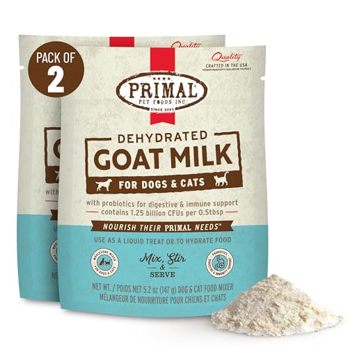 Primal Goat Milk Powder for Dogs and Cats Shelf Stable Food Topper with Probiotics for Digestion Hydration and Immune Support Original Recipe 5.2oz Pouch (Pack of 2)
