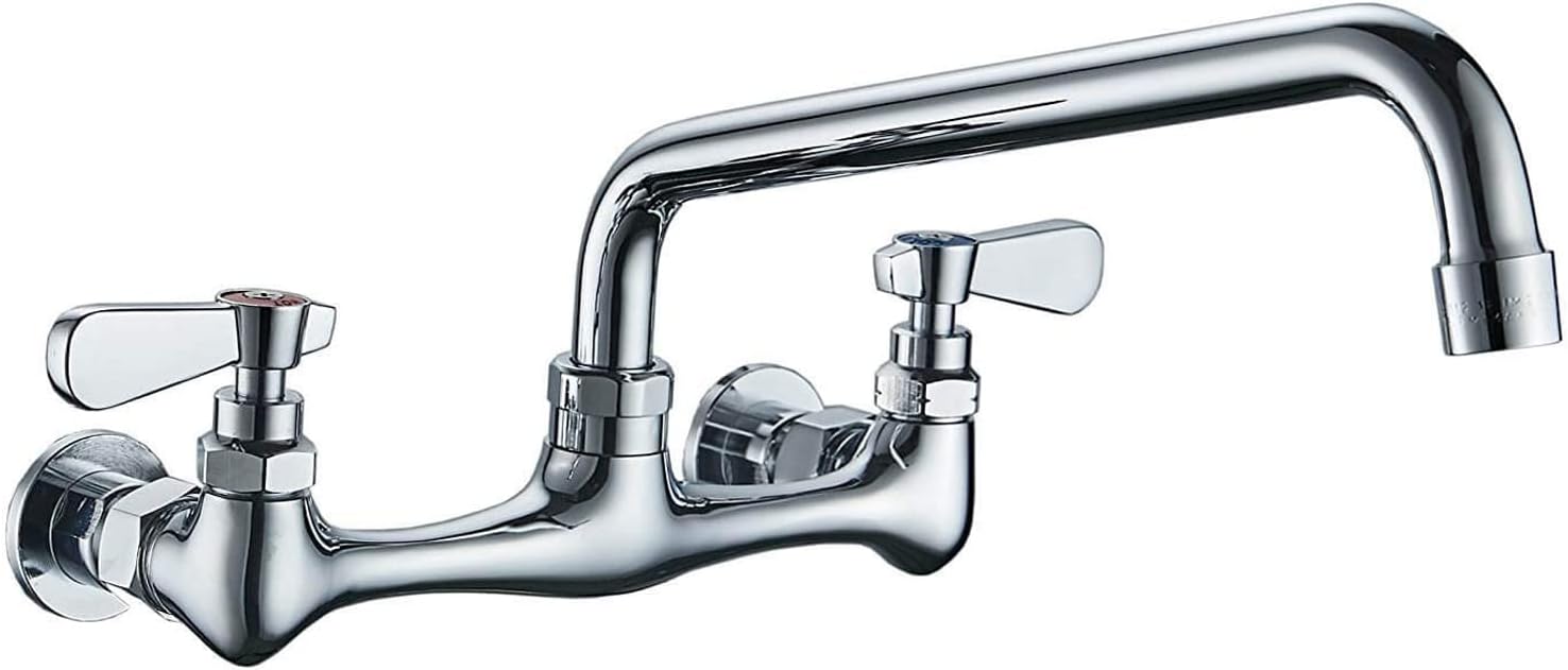 BATHLAVISH Wall Mount Kitchen Sink Faucet 8” Commercial Center Double Handle Bar Laundry Utility