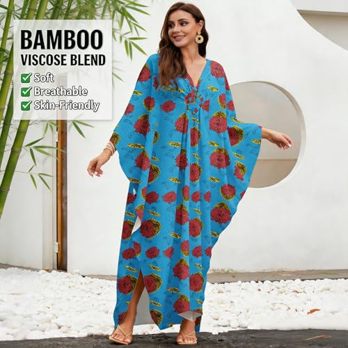Image of MAKABO Women's Bamboo Viscose Kaftan V Neck Muumuu Summer Maxi Caftan Dress