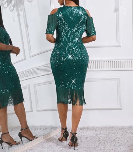 Image of Cololura Sexy Elegant Women Sequin Long Sleeve Tassel Bodycon Midi Dress Party Evening Gown Formal Dress