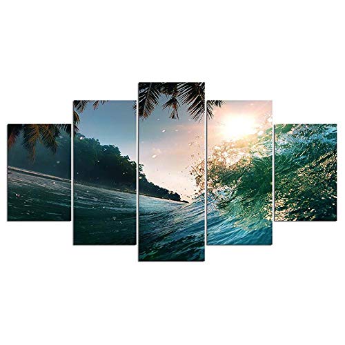 Image sur verre feuille d'eau de rivière soleil éclatant 5 pcs