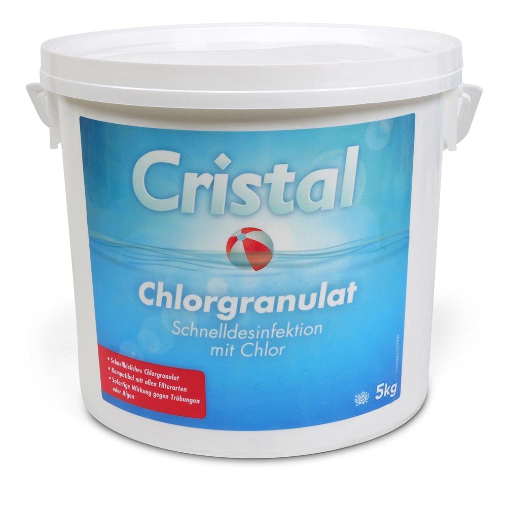 Cristal Chlorgranulat schnell löslich 5 kg - Schnelldesinfektion mit Chlor - Sofortige Wirkung gegen Trübungen und Algen - Stoßchlorung Pool Whirlpool