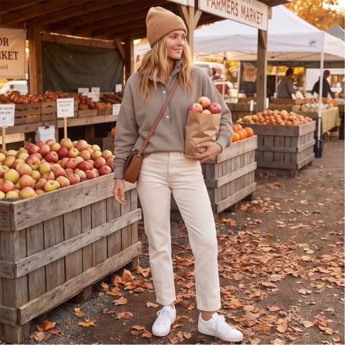 Mock Neck Sweatshirt Women Oversized Fall Ruffle Henley Sweater Pullover - image 2