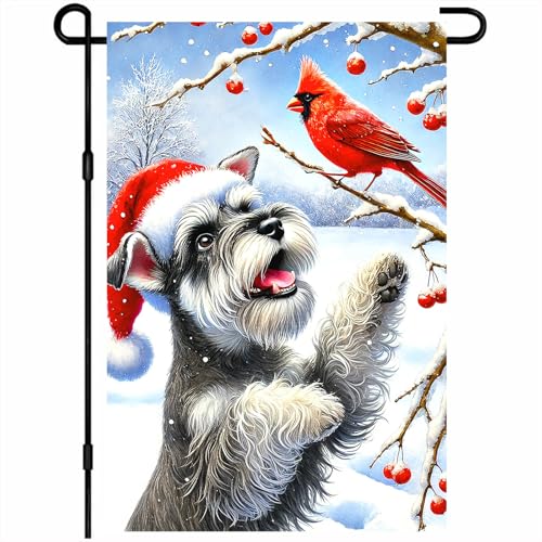 Image of BlissYard Dog Red Hat Winter Garden Flag 12x18 Inch Polyester
