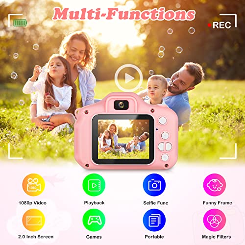 Image of Omeron (2 Years Warranty) Kids HD Camera 13MP Dual Lens Photo Video Selfie Toy Camera with Filters, Games, Rechargeable Battery, Educational Gift for Boys & Girls Age 4-15 (Pink)