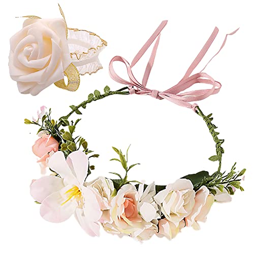 Flower Wreath Flower Crown Headband,Blumen Stirnbänder Kopfschmuck Haarbänder Floral Girlande, Verstellbares Blumen-Haarband,Frauen Mädchen Blumenkranz Haare, für Hochzeit Zeremonie Festival Party Cover