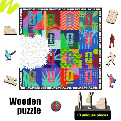 Image of FIFA World Cup 2026 Wooden Jigsaw Puzzle,Gift for Soccer Fan-Mosaic 300Pcs | Official Licensed,5MM Thick Soccer puzzles,Long-Lasting Display sports memorabilia collector,300 Pieces Irregular Shape