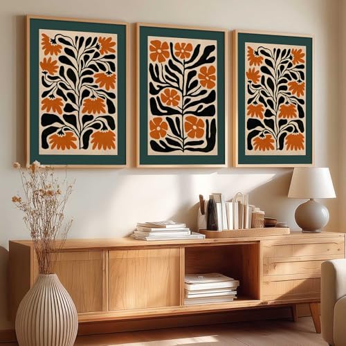 Image of kotart Aesthetic Floral Art Home Decoration | Boho Floral Paintings With Frame For Living Room Bed Room Hotel Wall Decor Digital Reprint Set of 3 (13X17 inch)