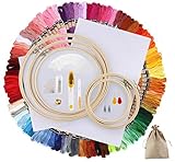 ilauke - Kit de bordado de 100 hilos de color, kit de punto de cruz, con bolsas de yute, marcos de bambú para bordado, para punto de cruz, tejido, pulseras brasileñas