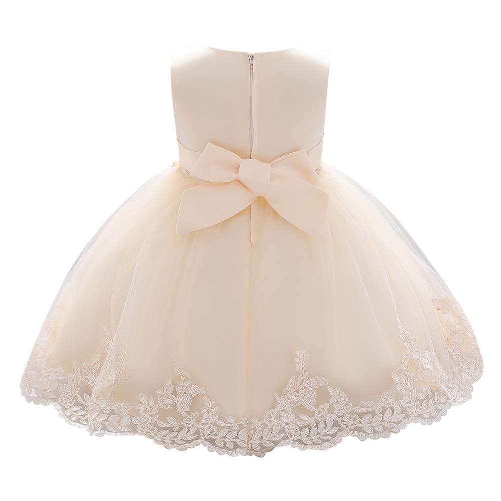 Toddler Baby Girls Formal Princess Dress Embroidered Lace Applique Flower Beaded Christening Baptism Tulle Tutu Gown Wedding Birthday Party Bridesmaid Pageant Prom Evening Dress Champagne 6-12 Months