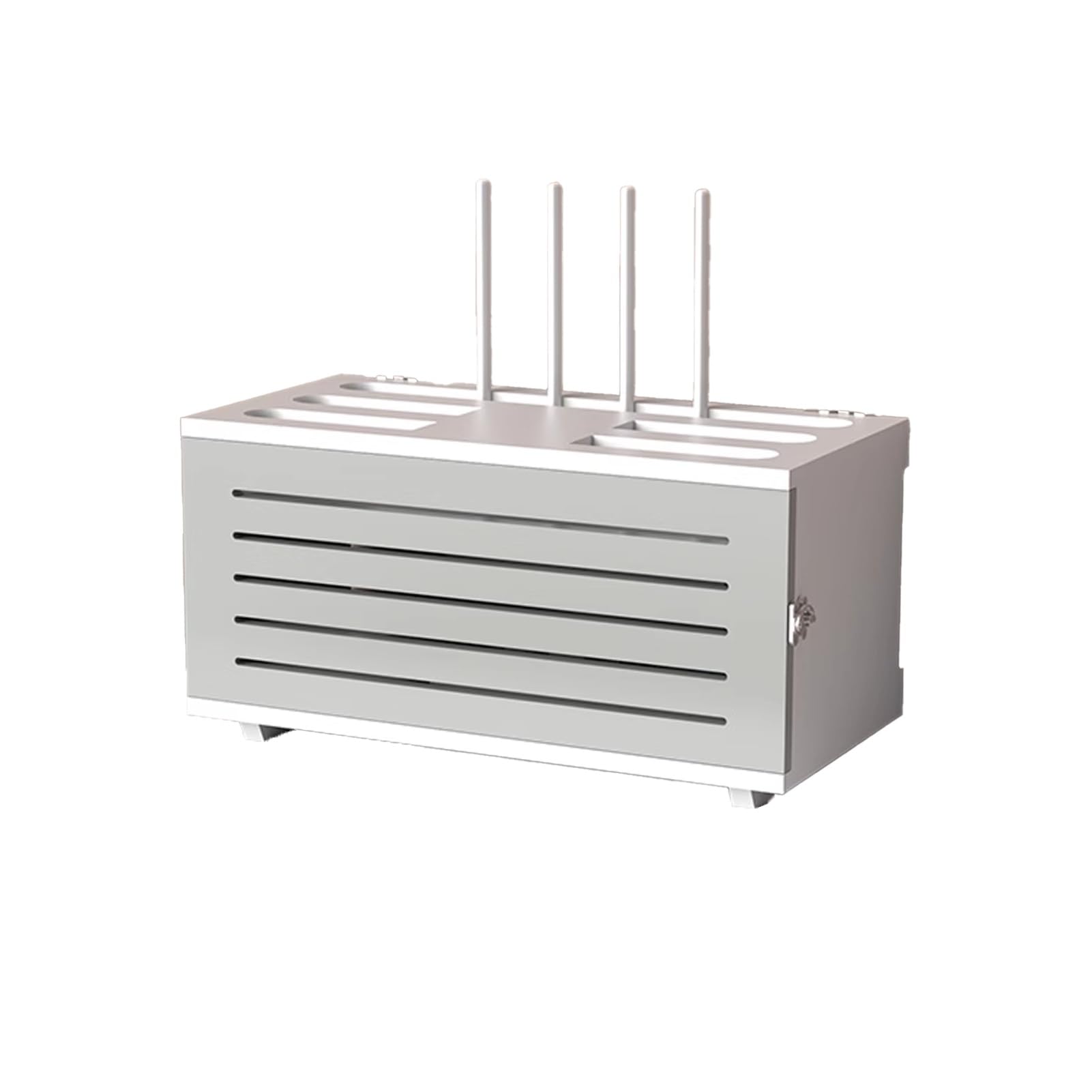 Wooden WiFi Router Storage Box Cable Management Hider Home Media Storage Cabinet Rack Organized Power Strip for Living Room, Office, Bedroom(White and Gray B)