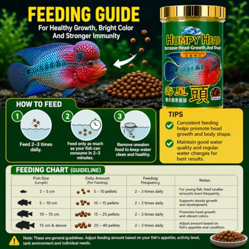 Image of VAYINATO Ocean Free XO Green Original Flowerhorn Fish Food 100g (280ml) | Head Growth & Kok Development | Color Enhancer Pellet Food for Flowerhorn Cichlid