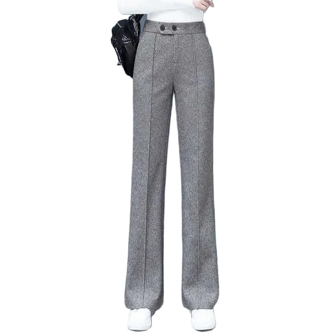 Womens Thickened Wool Blended Straight-Leg Casual High-Waisted Loose Trousers