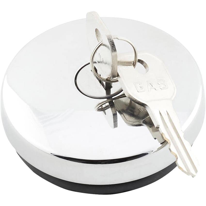 Image of United Pacific S1301 Triple Chrome Vented Locking Gas Cap w /2 Keys for Various 1947-71 Chevy & Ford Vehicles, All Metal Cap - One Cap w /2 Keys