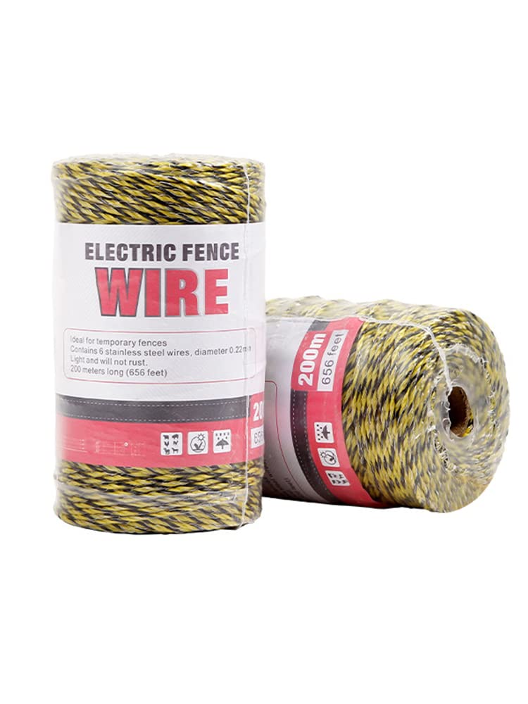 200 m/rollo Hilo Pastor Electrico Cerca Eléctrica, Hilo Conductor Pastor Portátil Electrificador de Cercas para Cercados y Vallas, Apto para Vacas,Caballos, Ovejas