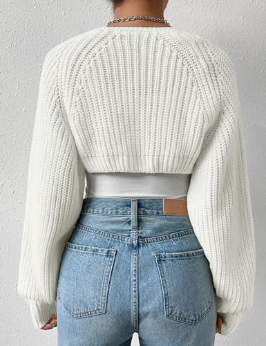 Image of Women's Long Sleeve Open Front Knitted Crop Cardigan Drop Shoulder Knit Bolero Shrug Sweater