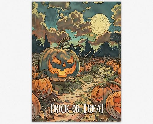 Impression Decorative Murale Halloween - Citrouille Retro Trick or Treat 61 x 91 cm