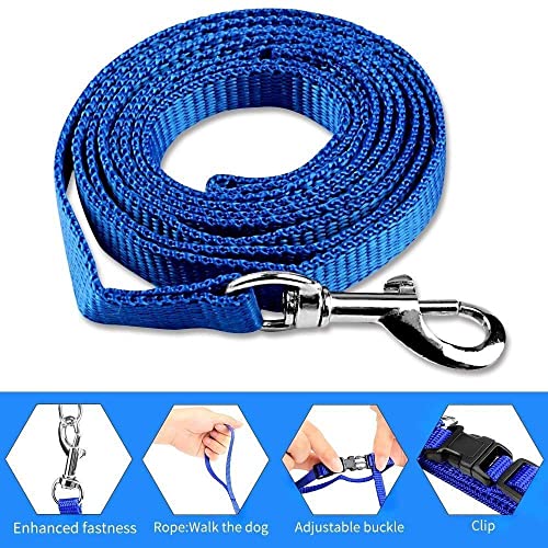 Image of Cat & Small Pet Nylon Strap Collar with Adjustable Walking Harness Leash Pet Walking for Kitten- Plain (Blue)