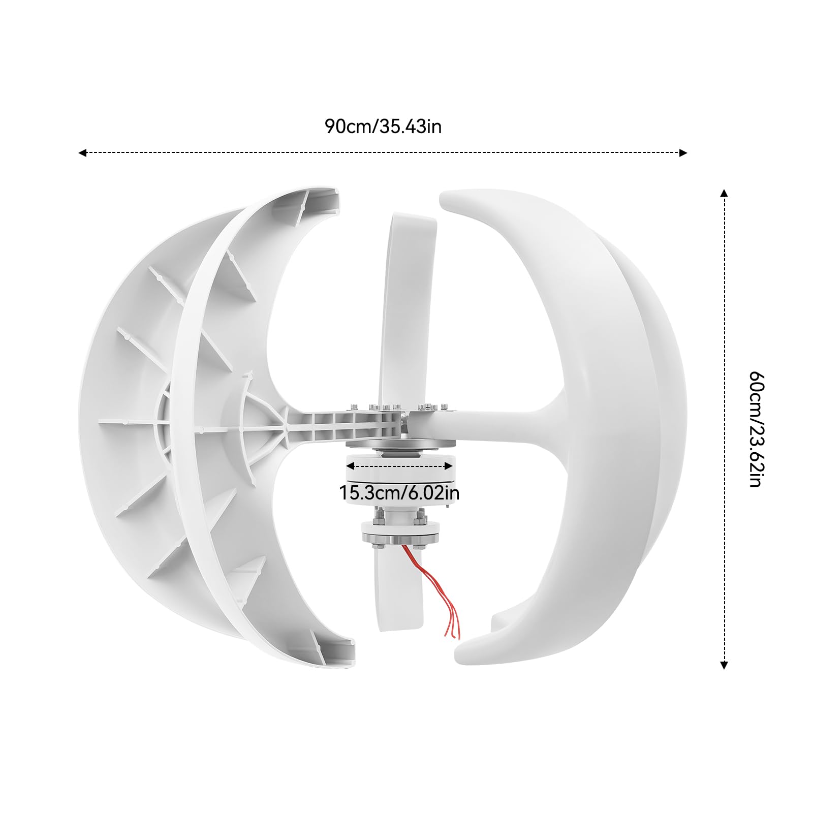 600W Moulin à vent vertical,Éolienne Verticale Générateur Énergie 24V Lanterne Nylon Blanc Usage Domestique Bateau Éclairage Solaire