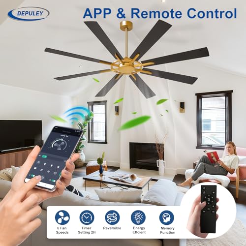 Image of Depuley Ceiling Fan Without Light: 72 Inch Big Indoor Outdoor Fan with Remote APP Control - Bronze Walnut Large Ceiling Fan no Light 8 Blade Reversible Quiet DC Motor Memory Function Timer