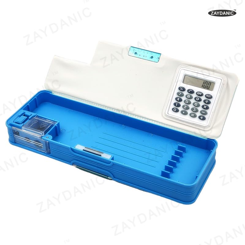 Image of Avenger Pencil Box Integrated Sharpener and Calculator, Magnetic Lock, Dual Compartments, Cartoon Stationery Case School Kit for Girls, Kids, Students Combo Set of 5in1