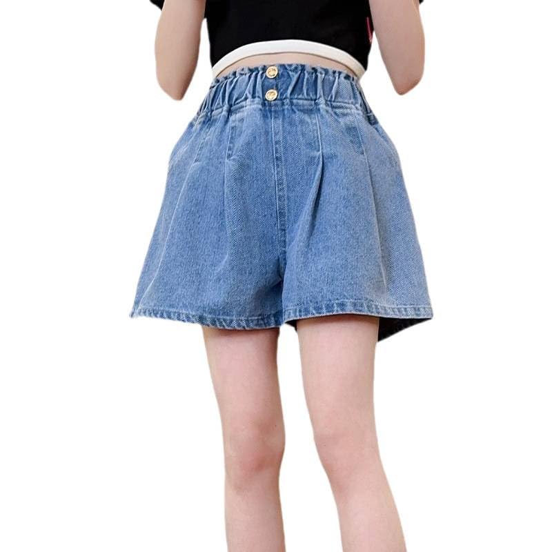 Pantalones cortos vaqueros de pierna ancha estilo colegiala verano para niñas pequeñas uso diario