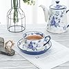 London Pottery Porcelain Afternoon Tea Sets, Cups & Saucer, with Teapot Sugar Pot Milk Jug, Dessert Stand for Wedding, Party (Blue Rose Dessert Stand-Diameter -22.5 cm & 25.5 cm/Height - 23 cm)