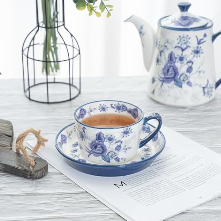 London Pottery Porcelain Afternoon Tea Sets, Cups & Saucer, with Teapot Sugar Pot Milk Jug, Dessert Stand for Wedding, Party (Blue Rose Dessert Stand-Diameter -22.5 cm & 25.5 cm/Height - 23 cm)