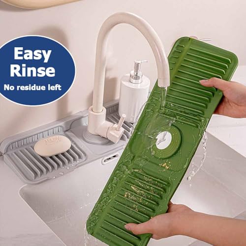 Tapis de protection anti-éclaboussures pour robinet de cuisine – Plateau d'égouttement à séchage rapide pour protection d'évier – Durable, gris, 45 x 14 x 2,1 cm