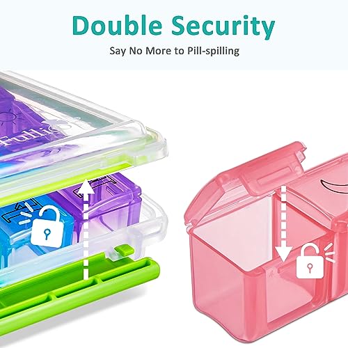 Image of Fullicon Weekly Pill Organizer 4 Times a Day, Pill Box 7 Day for Travel, Moisture-Proof Daily Pill Box Organizer, Large Pill Case for Medicine, Vitamin, Fish Oil, and Supplement (Clear and Green)