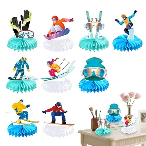 Bsbkoj Décorations De Fête D'Anniversaire Ski | 9 Pièces De Décor Thème Sports D'Hiver Et Skieur,Décoration Anniversaire Ski Pièces Centrales Nid D'Abeille | Pour La Maison La Table Le Bureau Le Plan