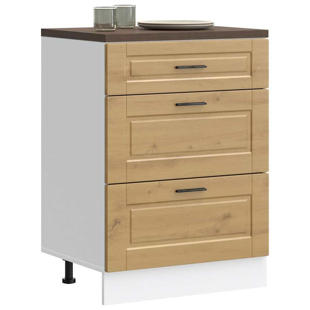 Porto Artisan - Mobiletto da cucina in legno di quercia Artisan, 60 x 46 x 81,5 cm, con vano portaoggetti, piedini regolabili, cassetto e porta, autoportante, salvaspazio, per cucina, sala da