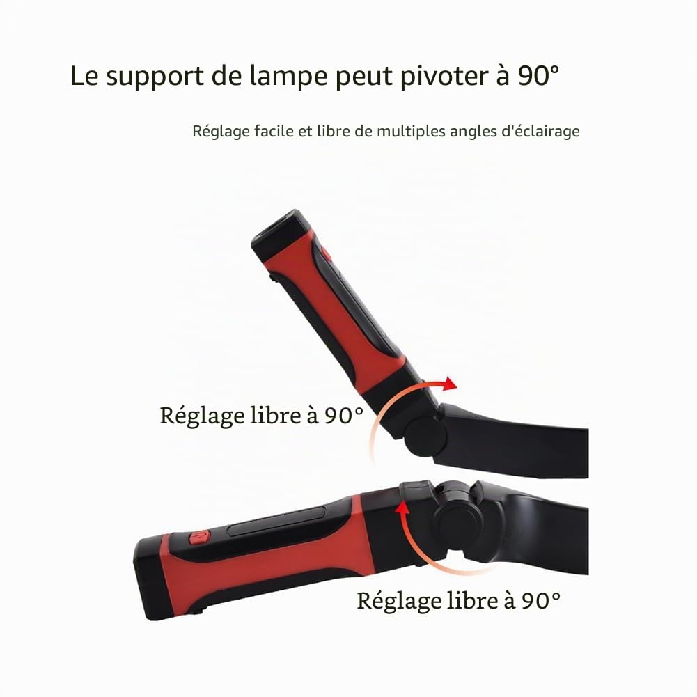 Lampe de cou détachable rechargeable, lampe de travail LED avec base magnétique, lumière de mécanicien mains libres, autour du cou