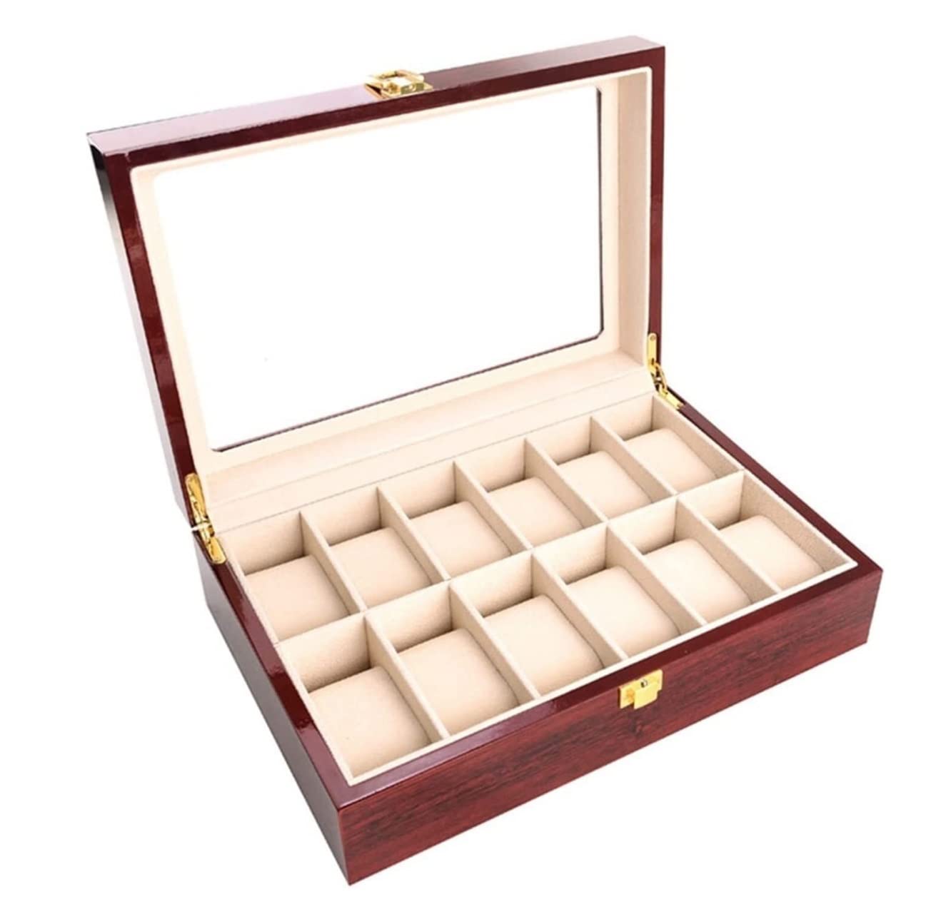 YNIYUJKL Watch Case Watch Roll Watch Winder Watch Display Organizer 12 Slots Watch Box Holder Clear Top Jewelry Display Storage Organizer Case Burgundy Watch Box Watch Organizer