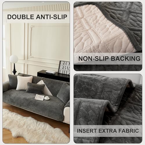 Upgrade Milchsamt Superweiche Sofa Überzug L Form U 1/2/3/4 Sitzer Couch Überzug Ecksofa, Sofabezug Set Universelle Rutschfeste Sofaschoner SofaÜberwurf Schutzdecke für Wohnzimmer(Dunkelgrau 90*180cm)