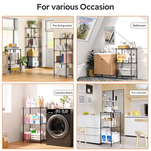 Image of M MZG 3 Tiers Shelf Metal Storage Shelves Wire Rack Closet Organizers with Wheel for Garage Kitchen Bathroom Laundry Black 11.8 inch D x 17.7 inch W x 28.8 inch H