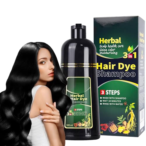 Virecose Negro Champú Tinte de Pelo 500ml, Hair Dye Shampoo, Champú de Color Para el Cabello Instantáneo, Shampoo Color Tinte de Pelo en Minutos Champú Tinte Mujer y Hombres