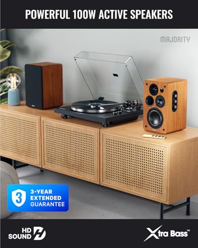 MAJORITY Active Bookshelf Speakers | 2.0 Stereo System | 5.3 Bluetooth, USB Playback & Charging | AUX, HDMI ARC, Optical, Phono | TV, PC, Turntable & Gaming Speakers | D100X Walnut - Image 3