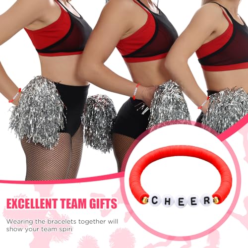 Image of Landical 24 Pcs Cheerleader Gifts Stackable Clay Bead Cheer Bracelets Friendship Bracelets Senior Night Cheer Gifts for Girls(Red)