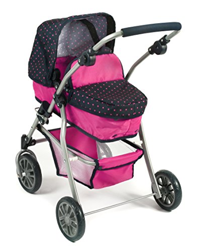 Bayer Chic - Poussette de poupée Combi Speedy, Motif à Pois Bleu Marine/Rose (2000 591)