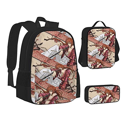 Rurouni Kenshin Himura Kenshin Anime Rugzak 3-delige set, rugzak + etui + lunchtas combinatie Geschikt voor mannen… - Afbeelding 3