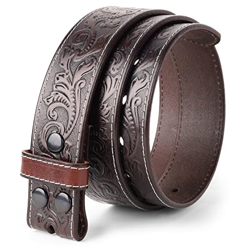 NPET Full Grain Cowhide Leather Western Belt with Engraved Tooling for Men without Buckle