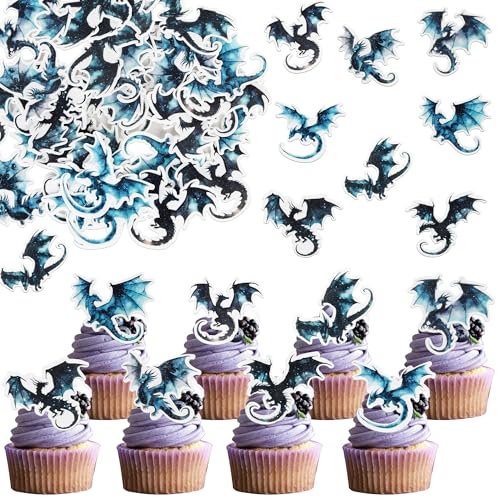 48 Stück Essbare Drache Tortendeko Waffelpapier Fantasie Cool Dragon Party...
