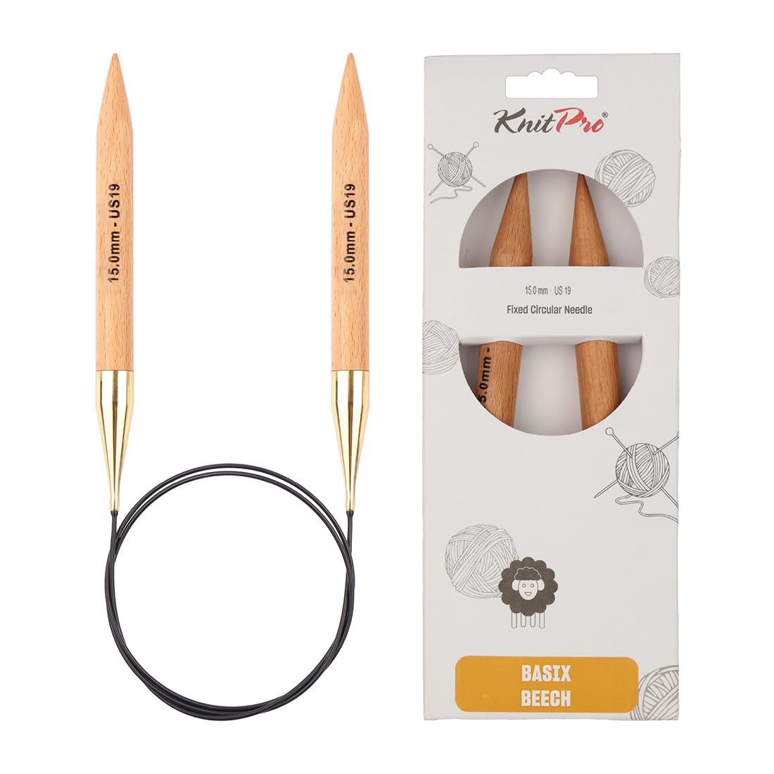 KnitPro Basix Beech Fixed Circular Needles 40" (100cm) | 15.00mm