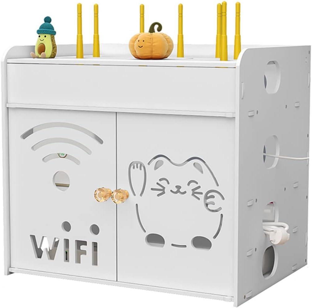 Floating Shelf, WiFi Router Box, Desktop Placement Storage Rack, Cable Power Plug Wire Storage case (White 36x26.5x32.5cm)