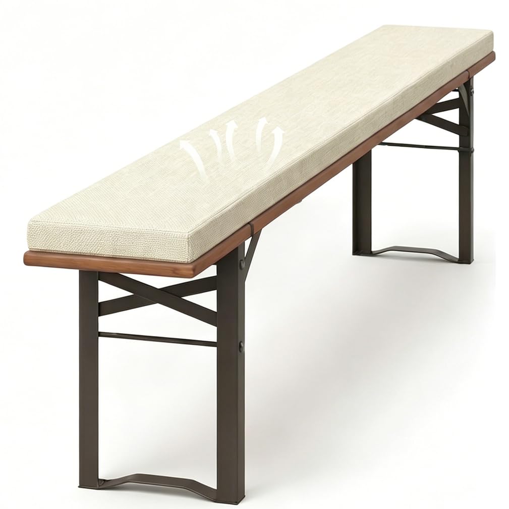 Beer Bench Garden Cushions With Cover 180x30 Cm, 4 Cmthick Padded Seat Pads For Beer Benches Tent Sets Indoor/Outdoor Non Slip Bottom Washable Cover With Zipper,Cream,220x25x4cm